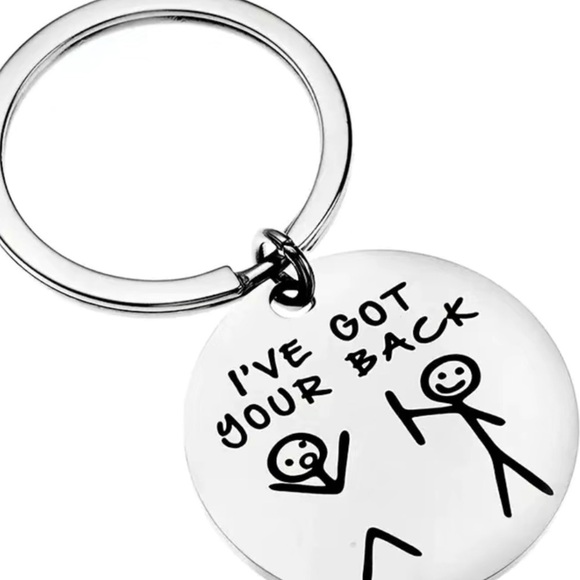 Keychain “I’ve Got Your Back” Stick Figures Unisex Chrome Color - Picture 1 of 4